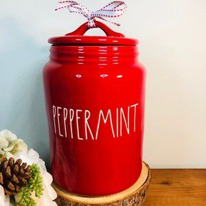 Rae Dunn Large Red Peppermint Canister